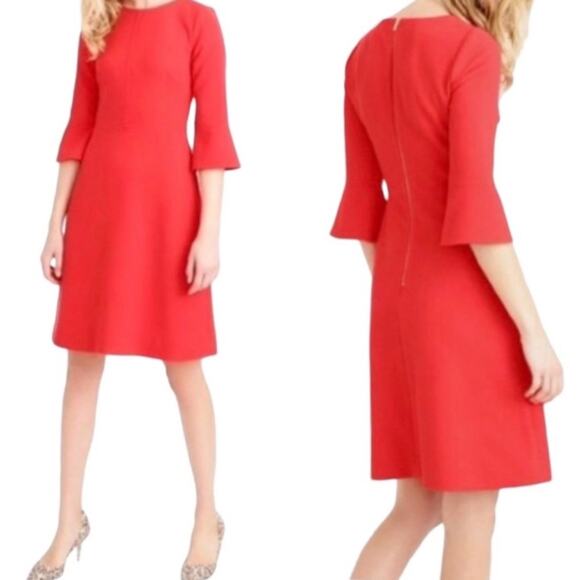 J. Crew Fit & Flare Dress 3/4 Flute Bell Sleeves Coral Pink Women’s Size 00 - Picture 11 of 11